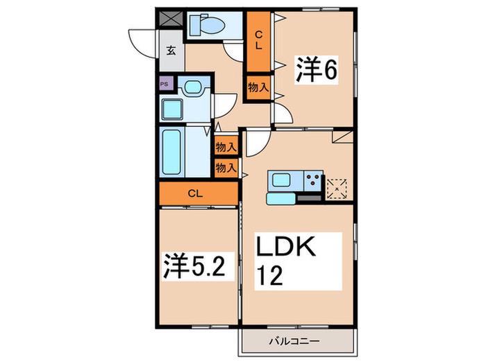 アトリオみなみだいらV(2LDK/2階)の間取り写真