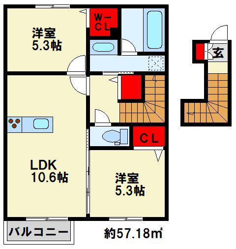 D-ROOM下城野(2LDK/2階)の間取り写真