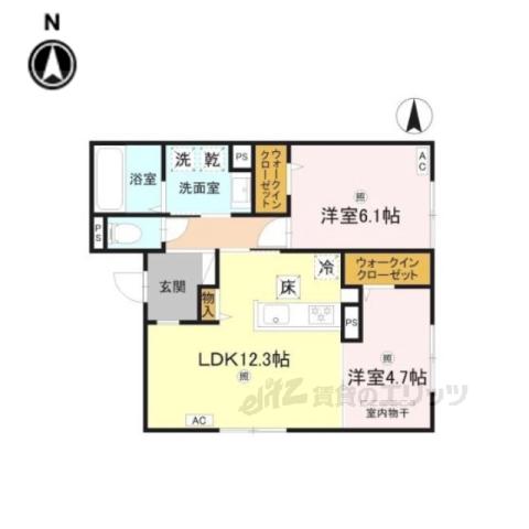RETORIA瓦口イースト(2LDK/1階)の間取り写真