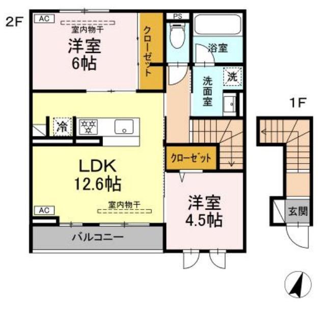 ミライ ネスト(2LDK/2階)の間取り写真
