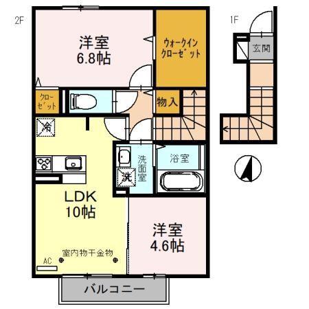 ポワール(2LDK/2階)の間取り写真
