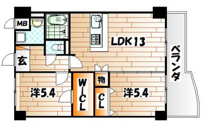 クルーズロワ天籟寺(2LDK/4階)の間取り写真
