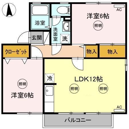 グランドール寺岡(2LDK/2階)の間取り写真