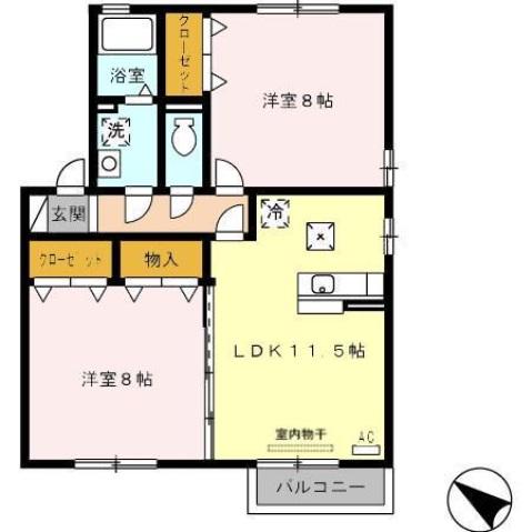 アムール(2LDK/1階)の間取り写真