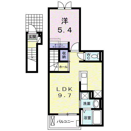 テオーリア小川I(1LDK/2階)の間取り写真