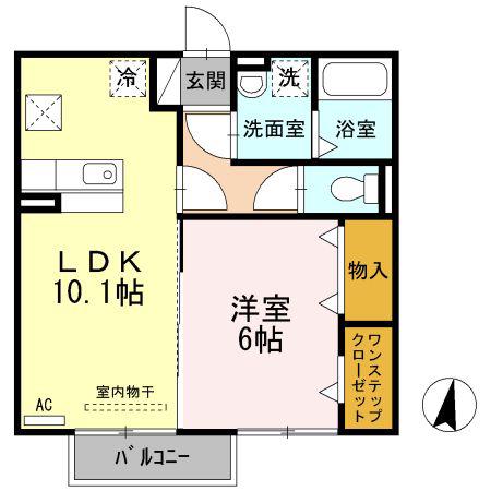 ソレイユII B(1LDK/1階)の間取り写真