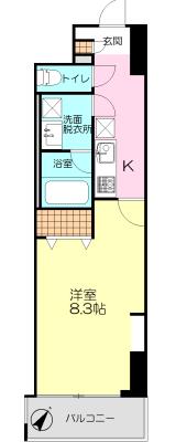 ラフィシア関内(1K/8階)の間取り写真