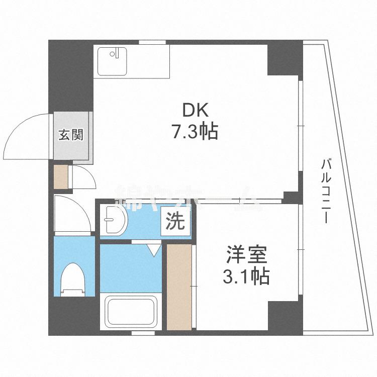 エクセレント大阪城公園(1DK/7階)の間取り写真