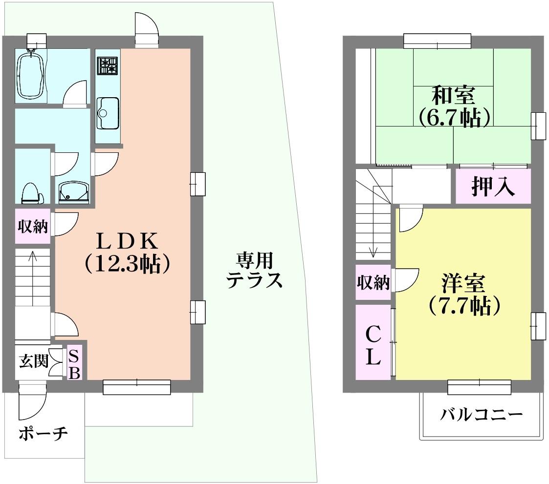 メゾネット名倉(2LDK/1階)の間取り写真