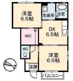 サンディアス(2DK/1階)の間取り写真