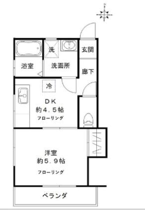 アスナロ(1DK/2階)の間取り写真