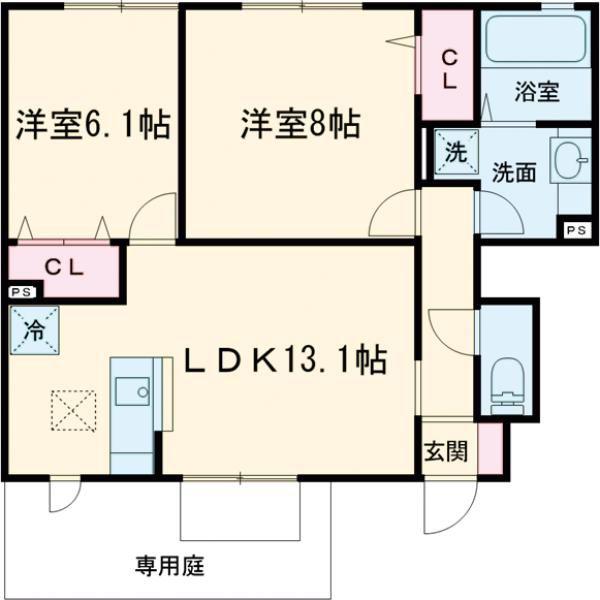 グラニューガーデン A棟(2LDK/1階)の間取り写真
