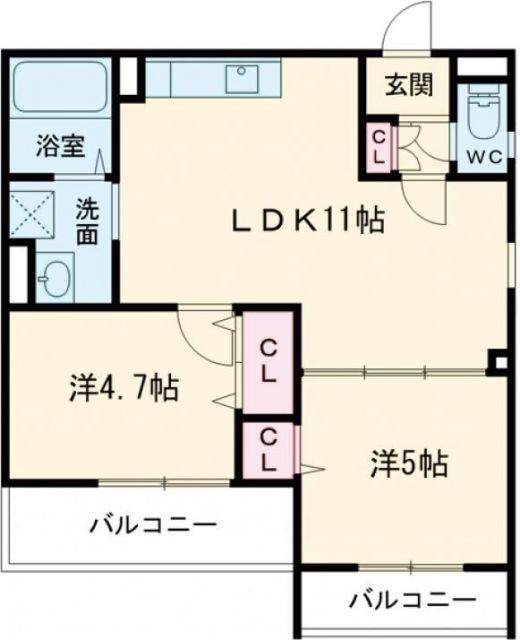 クリエオーレ大正(2LDK/2階)の間取り写真