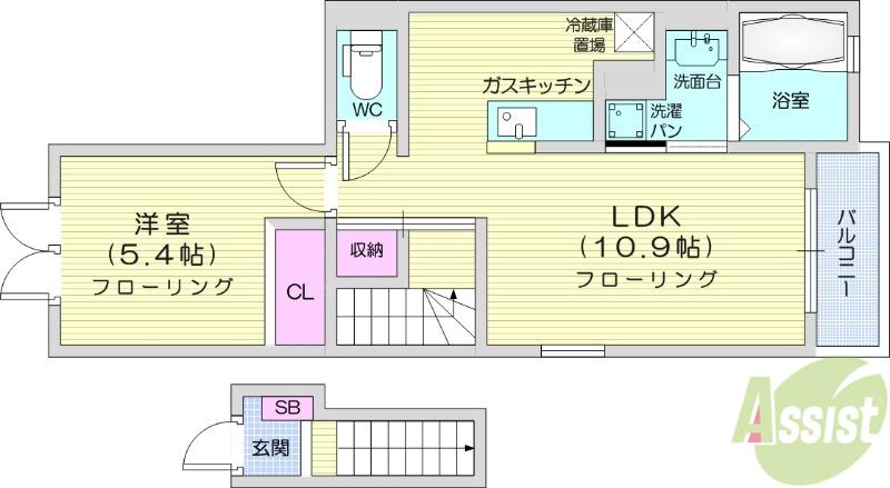 サニーセトル八号館(1LDK/2階)の間取り写真