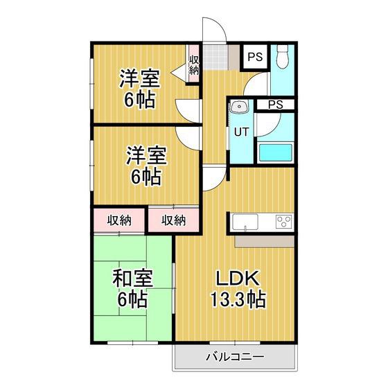 グランドール三光町(3LDK/2階)の間取り写真