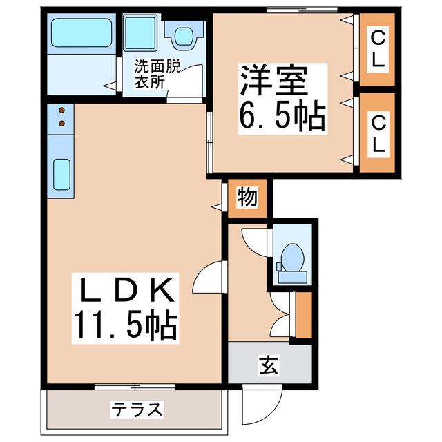 フィリア水前寺公園(1LDK/1階)の間取り写真