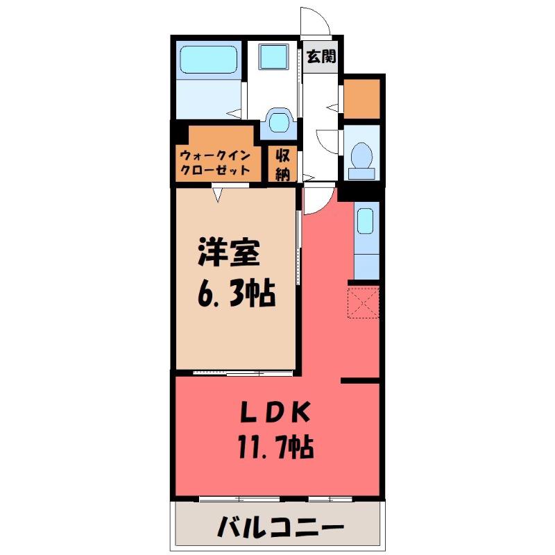 ヒカルサ熊谷久下ウエスト(1LDK/3階)の間取り写真