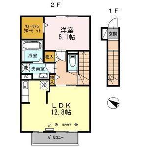 アルカディアA(1LDK/2階)の間取り写真