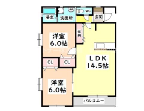 クレイコート横山(2LDK/3階)の間取り写真