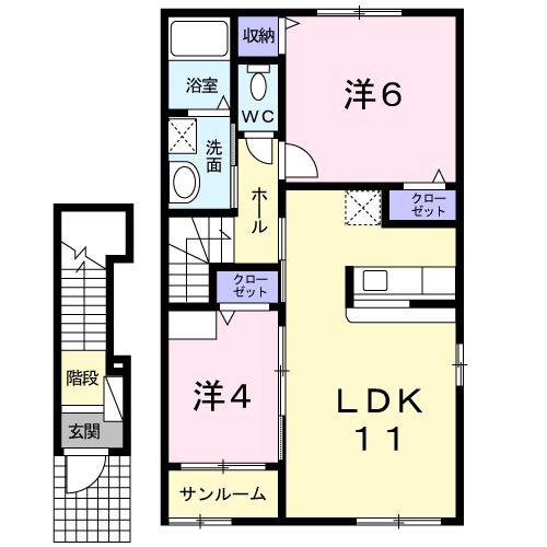 サンタモニカ(2LDK/2階)の間取り写真