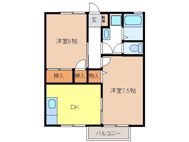 ADREAM三輪(2DK/2階)の間取り写真