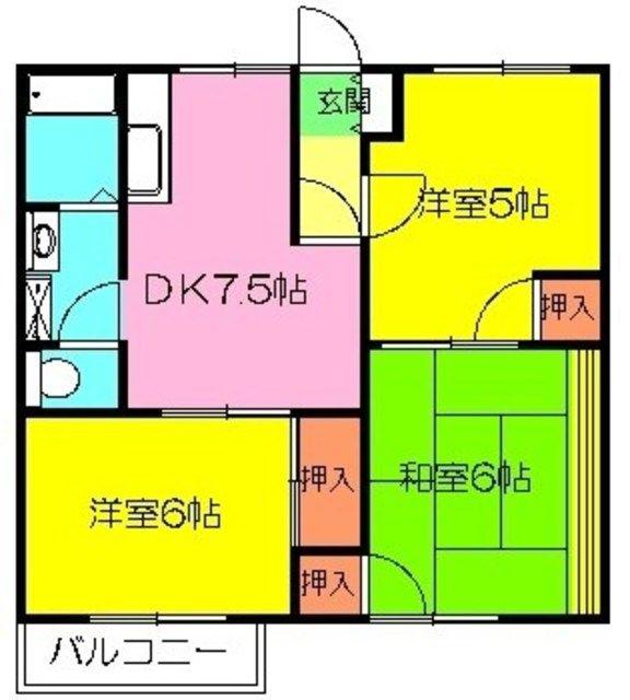 APA KIT B棟(3DK/1階)の間取り写真