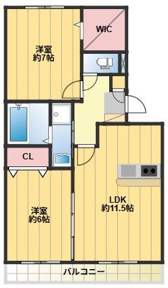 ルミエールドゥ河口(2LDK/2階)の間取り写真