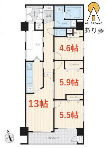 フレックスタワー横浜関内(3LDK/8階)の間取り写真