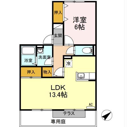 ハイムコスモス(1LDK/2階)の間取り写真