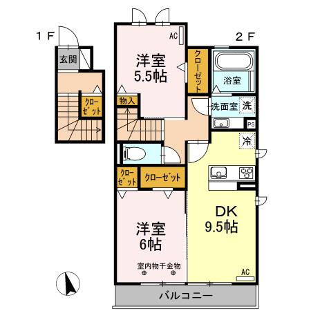 ラ・フェリシス(2LDK/2階)の間取り写真