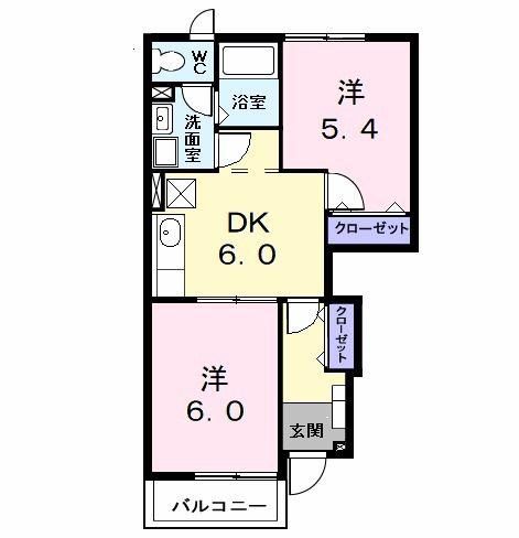 サザンウィンド PARTVI(2DK/1階)の間取り写真