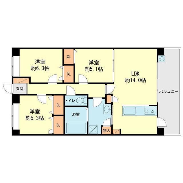 ソラティオ春日原(3LDK/6階)の間取り写真