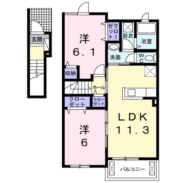 グロワール I(2LDK/2階)の間取り写真