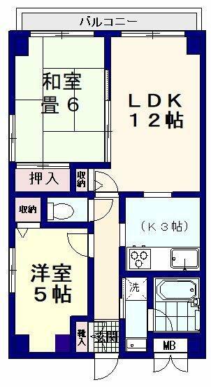 弥生町リバーサイドマンション(2LDK/6階)の間取り写真