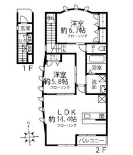 ラシュレ(2LDK/2階)の間取り写真