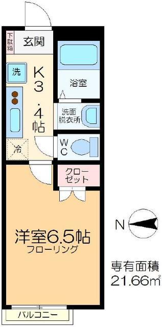 アーカスKVI(1K/2階)の間取り写真