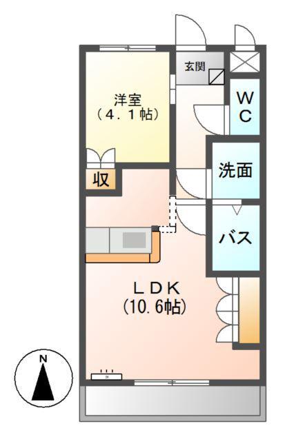 ヴィラ MS(1LDK/1階)の間取り写真