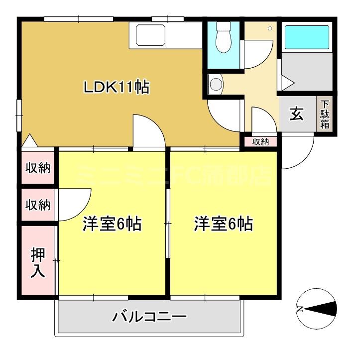 ルミエール神明(2LDK/2階)の間取り写真