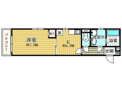 スカイハイツ(1DK/3階)の間取り写真