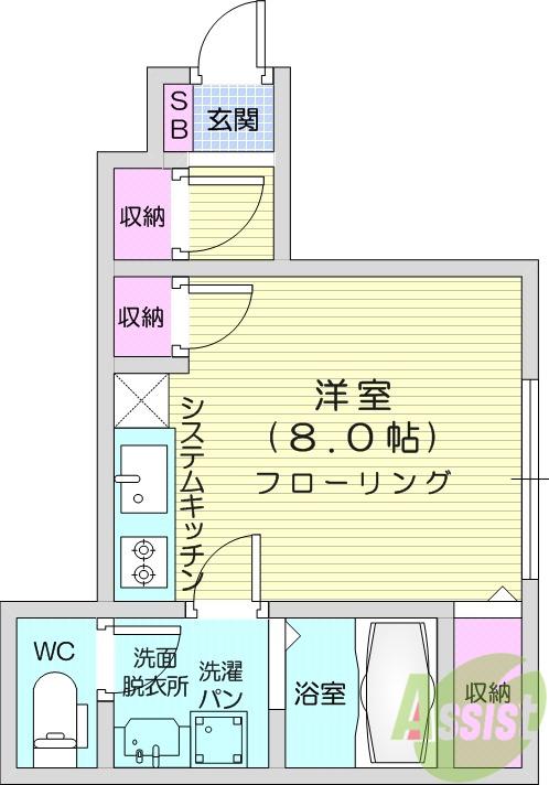 ゴートゥー(ワンルーム/1階)の間取り写真