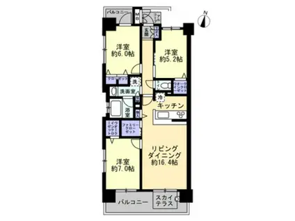 ロイヤルガーデン千舟町(3LDK/10階)の間取り写真