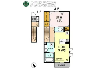 プロニティ鴨田(1LDK/2階)の間取り写真