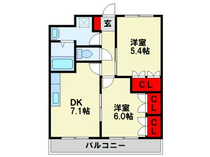 クレストール(2DK/2階)の間取り写真