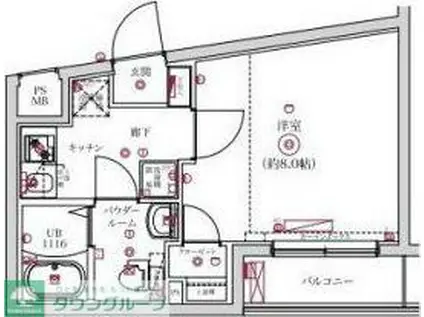 レンティーヴァ綾瀬(1K/4階)の間取り写真
