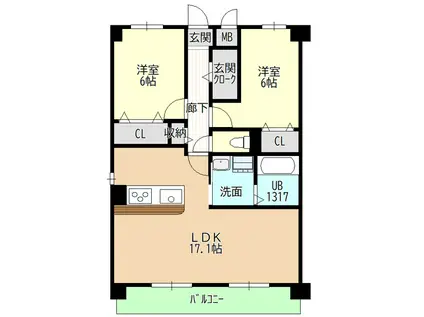 ヒルザコートII(2LDK/3階)の間取り写真