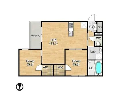 シェーナ川西中央2(2LDK/1階)の間取り写真