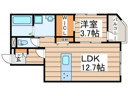 TIME OFF 薬師堂(1LDK/2階)の間取り写真