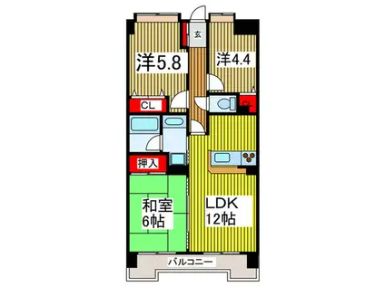 レクセルプラザ西川口(3LDK/10階)の間取り写真