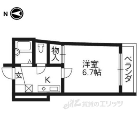 パープルゲート(1K/2階)の間取り写真