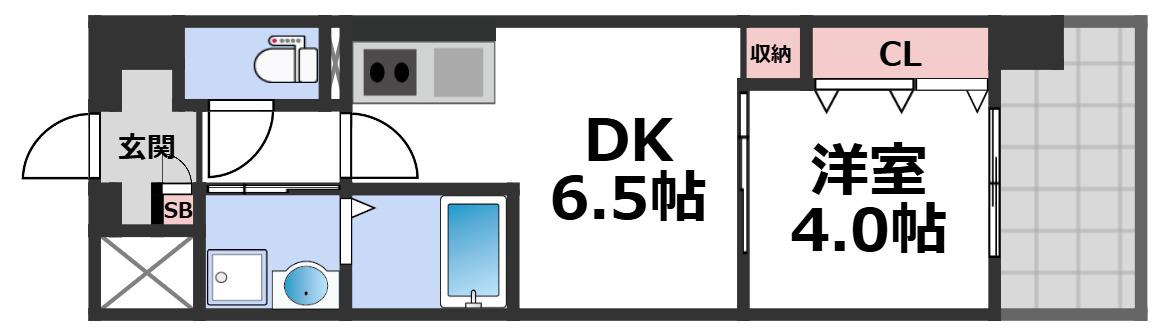 エグゼ大阪CITYオースティン(1DK/12階)の間取り写真